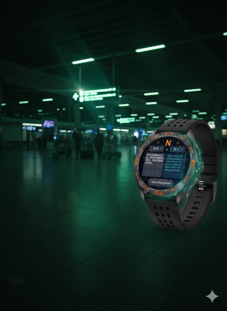 AMOLED Smartwatch with digital display in a dark indoor setting, possibly an airport. available in UK at Dellnux