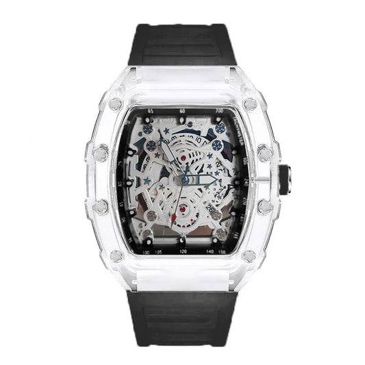 DellNux Cryston DN-5600 – Skeleton Quartz Watch with Luminous Hands & Silicone Strap