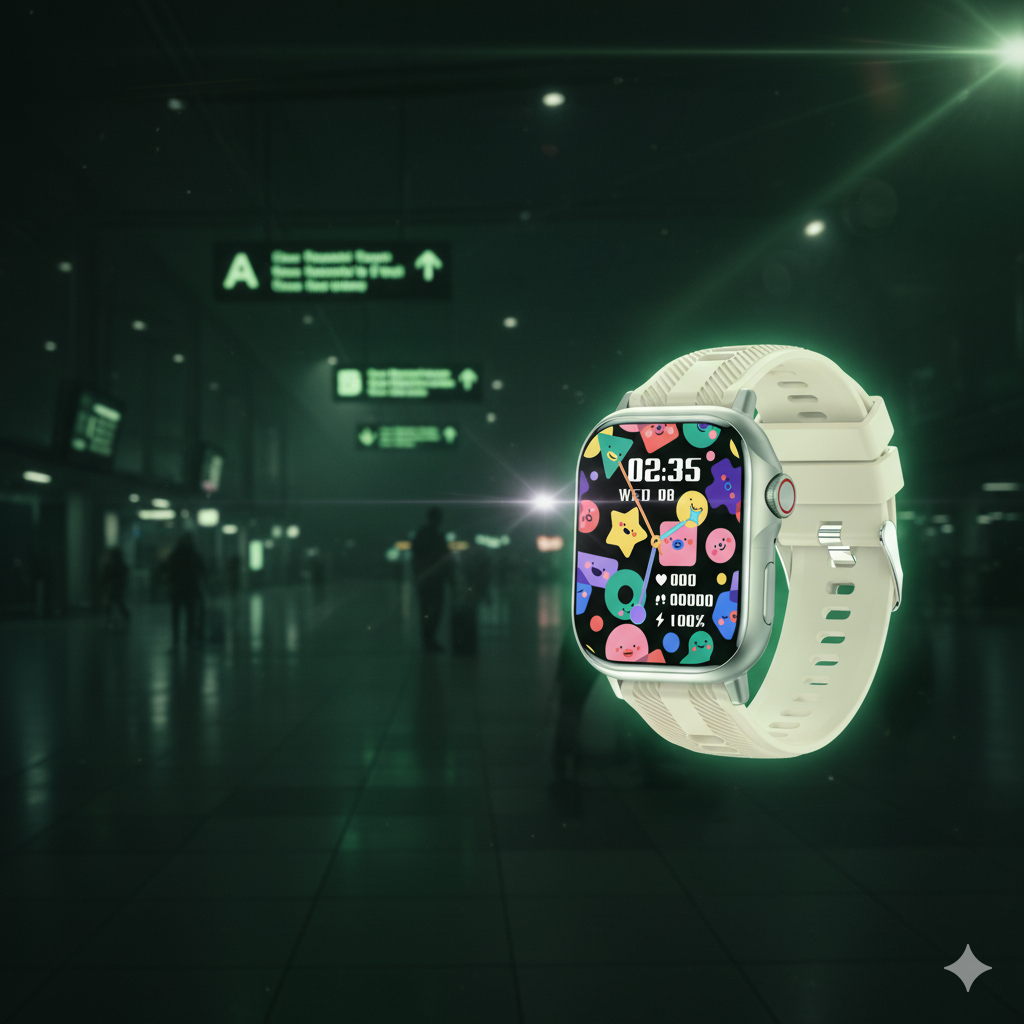 Smartwatch with a colorful display in a futuristic setting available in UK at Dellnux