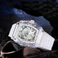 DellNux Cryston DN-5600 – Skeleton Quartz Watch with Luminous Hands & Silicone Strap