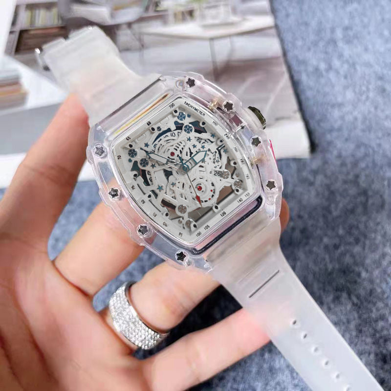 DellNux Cryston DN-5600 – Skeleton Quartz Watch with Luminous Hands & Silicone Strap