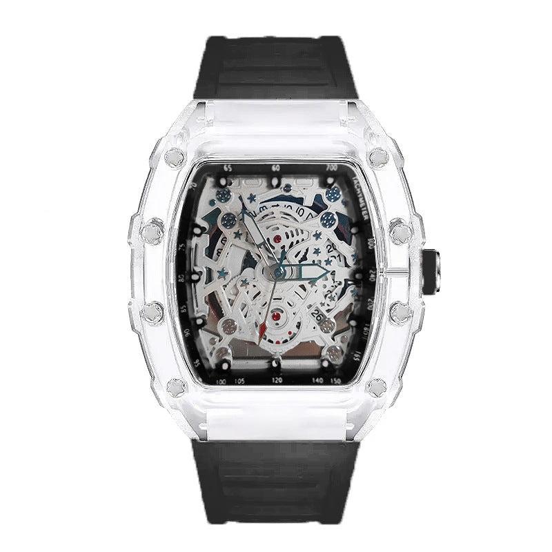 DellNux Cryston DN-5600 – Skeleton Quartz Watch with Luminous Hands & Silicone Strap
