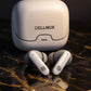 wireless earbuds with charging case on a reflective surface, featuring the brand Dellnux'.available in UK at Dellnux