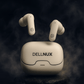 wireless earbuds with charging case on dark background, featuring the brand 'Dellnux'.